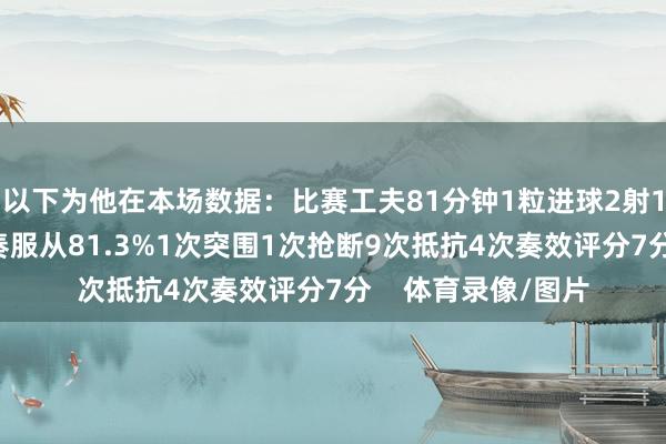 以下为他在本场数据：比赛工夫81分钟1粒进球2射1正29次触球传球奏服从81.3%1次突围1次抢断9次抵抗4次奏效评分7分    体育录像/图片